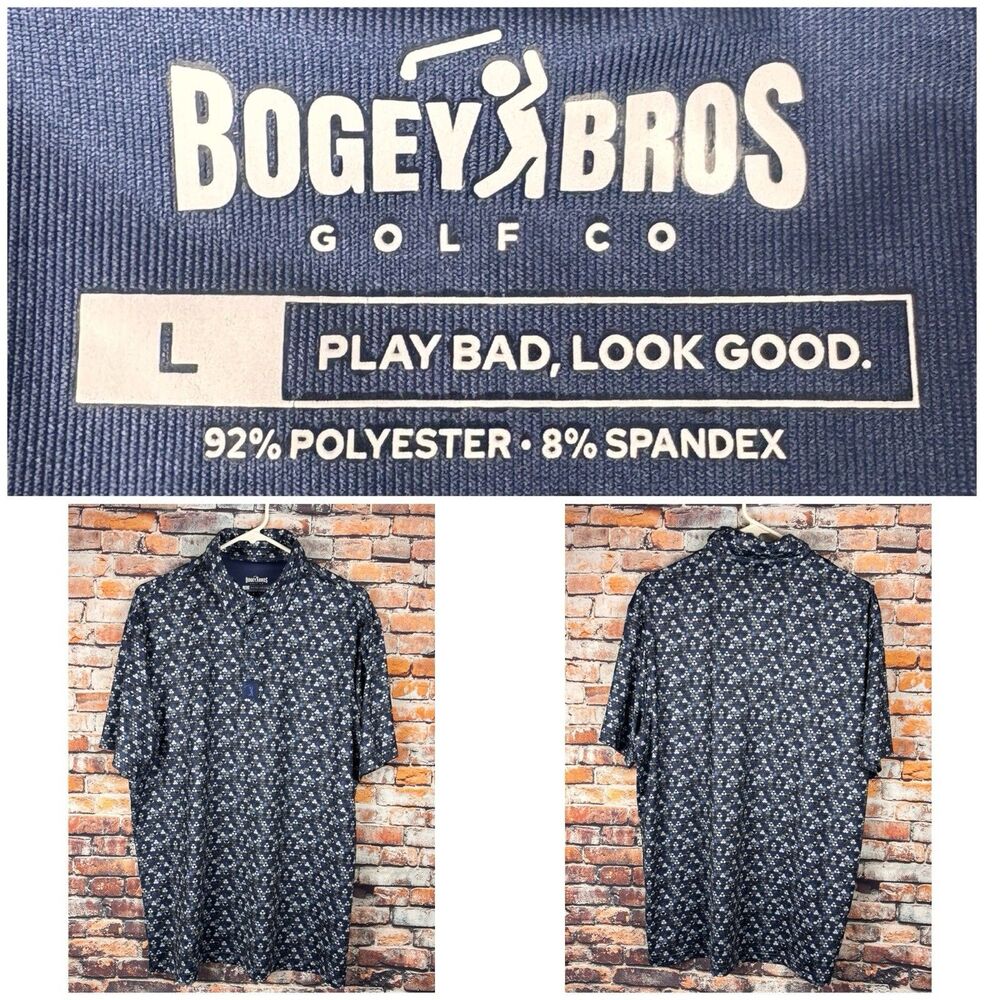 Bogey Bros Golf Co Performance Polo Blue Whale Tail All Over Shirt Large